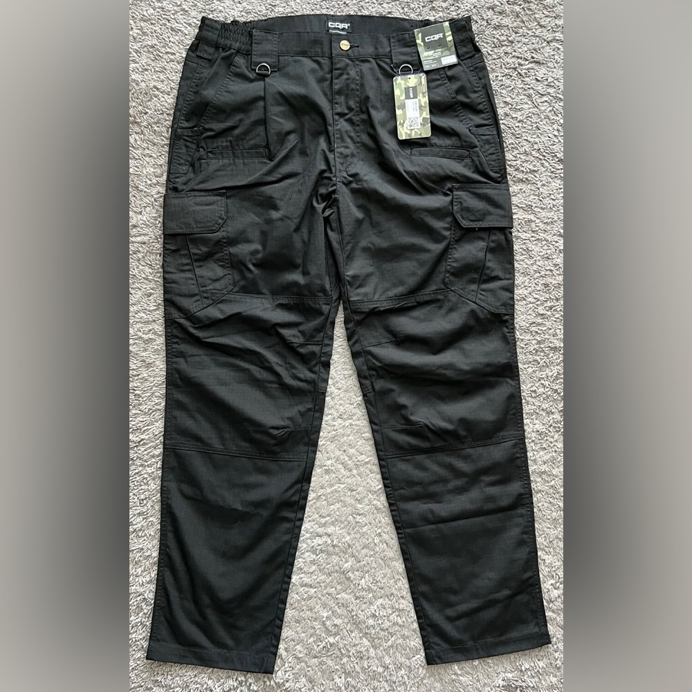 CQR Men's Tactical Pants Water Resistant Duratex Ripstop Cargo Black 36 x 32 NEW
